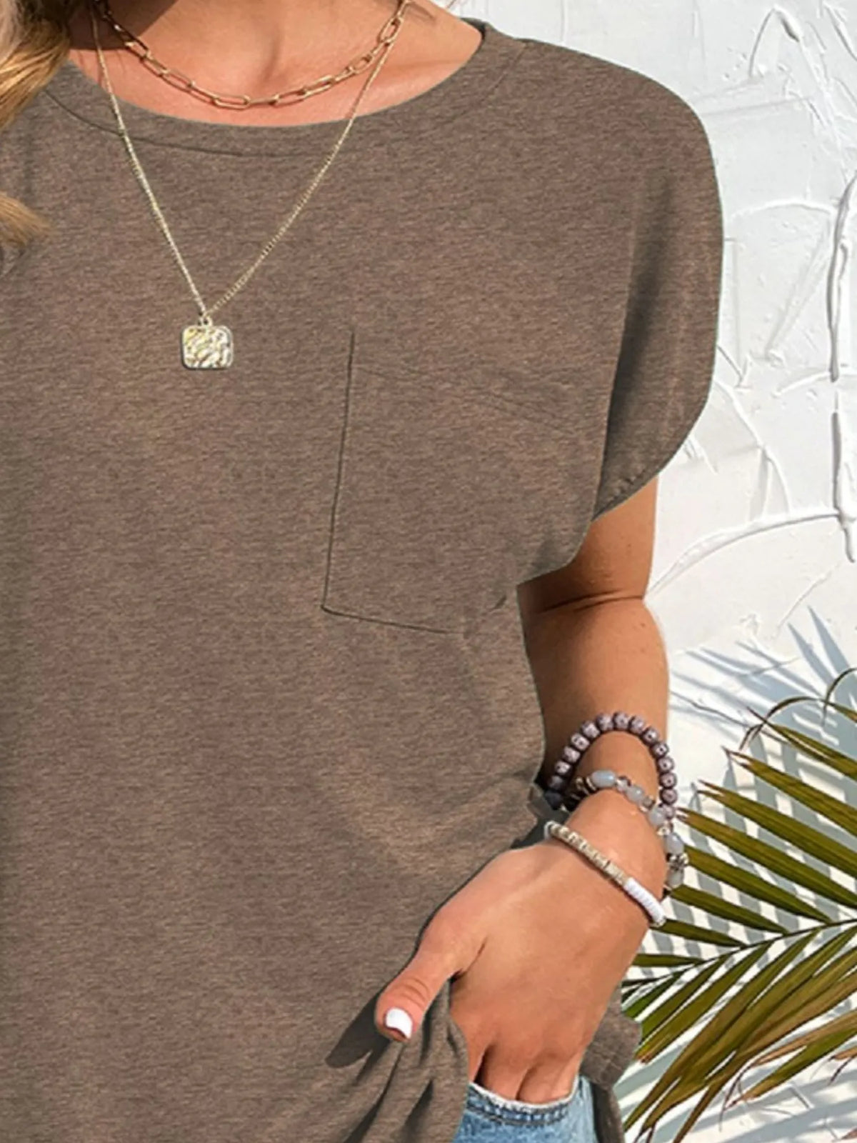 Side Slit Round Neck T-Shirt