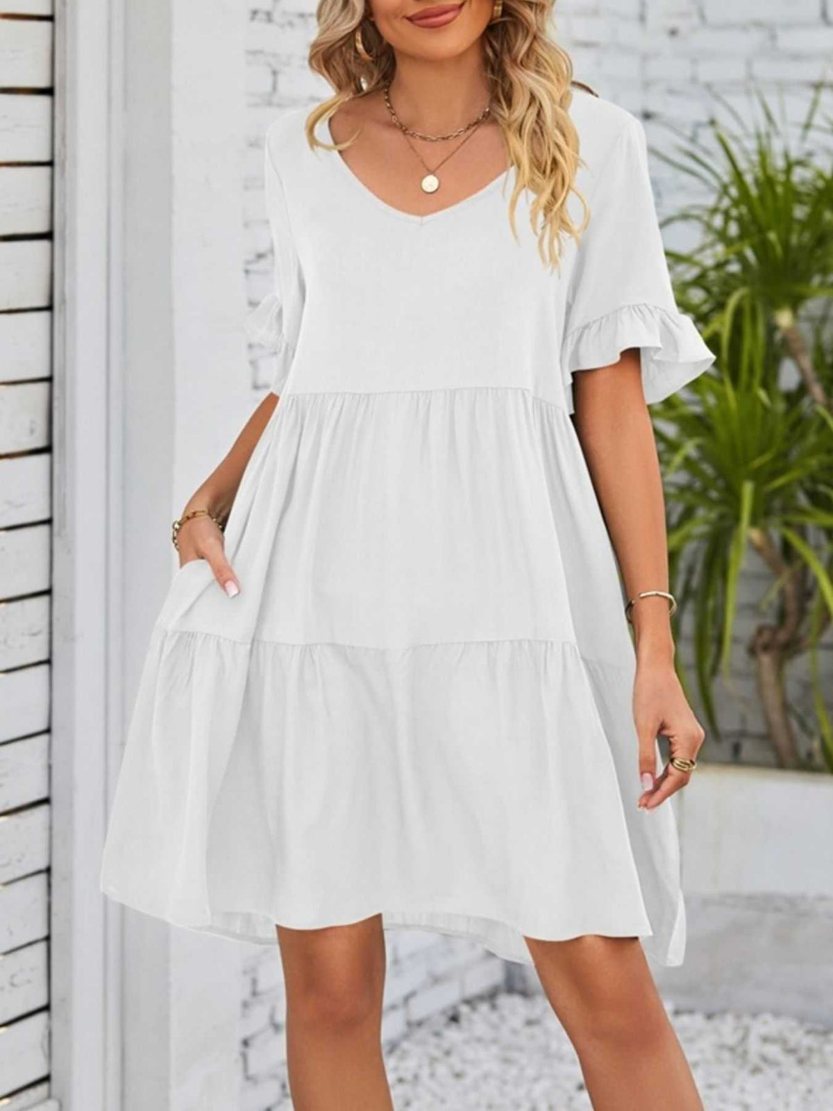 Ruffled Sleeve Tiered Mini Dress 100100840870791 28 Affordable Fashion Under $100 Jerry's Apparel 