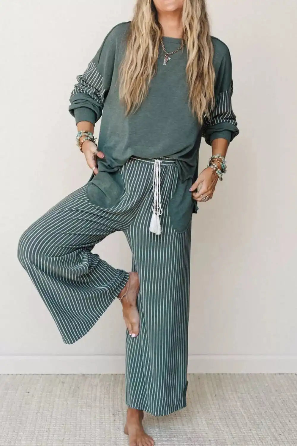 Raw Seam Patchwork Long Sleeve Top Pocket Casual Pants 2pcs Set 101001842785883 78 Affordable Fashion Under $100 Jerry's Apparel 