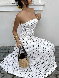 Polka Dot Ruched Strapless Maxi Dress 100100571591283 31 Gifts for Her Jerry's Apparel 