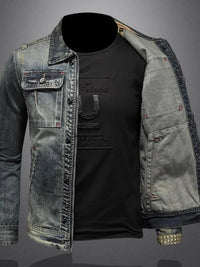 Men's Plus Size Vintage Washed Zip Up Denim Jacket