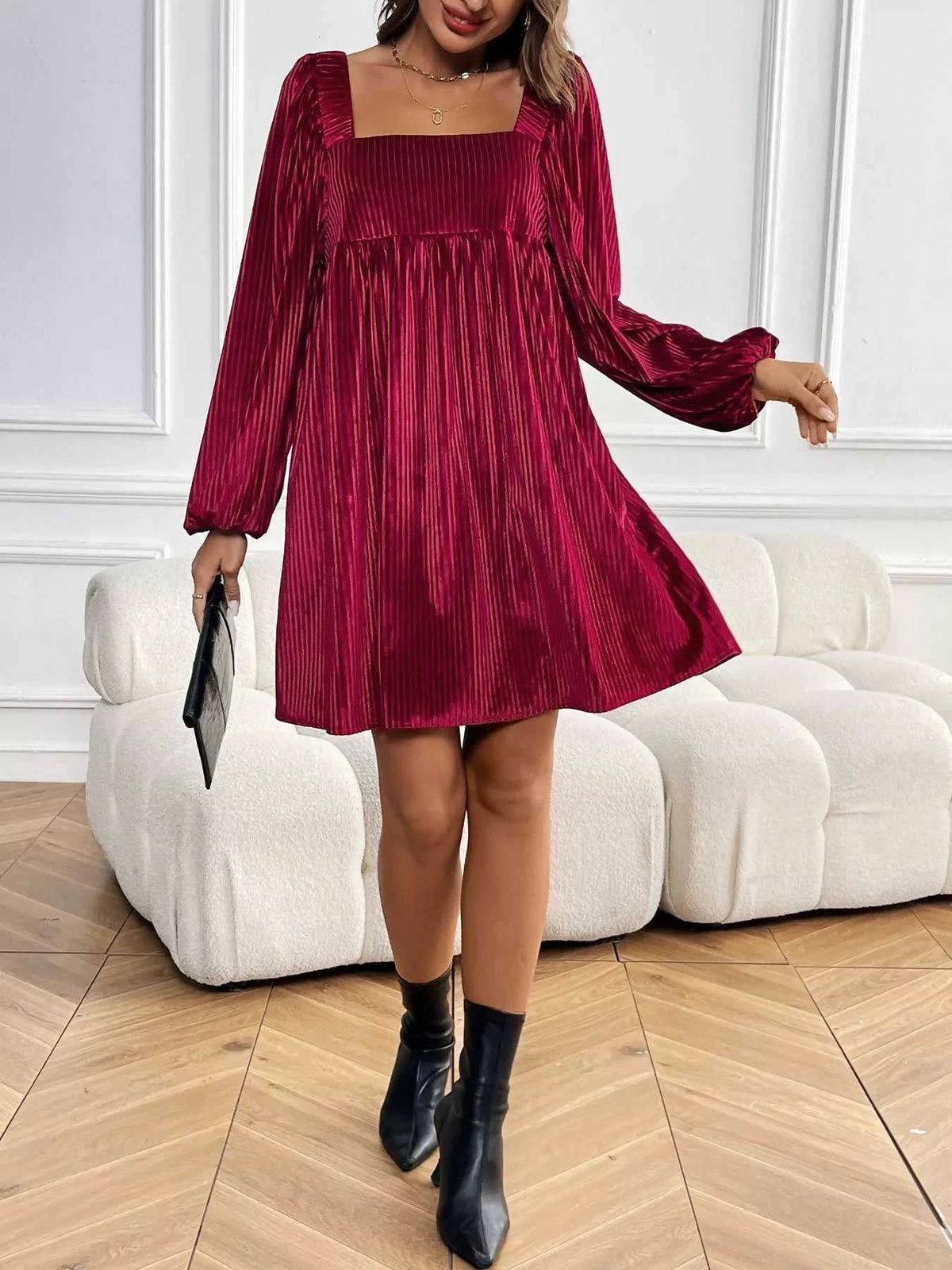 Velvet Square Neck Long Sleeve Dress 100100004568053 56 Gifts for Her Jerry's Apparel 