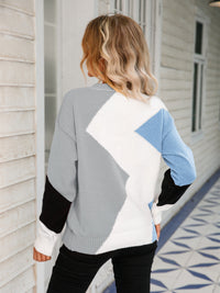 Angel Wings Color Block Round Neck Dropped Shoulder Sweater