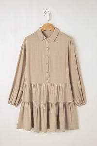 Tiered Collared Neck Balloon Sleeve Shirt Dress