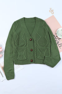 Cable-Knit Button Down V-Neck Cardigan