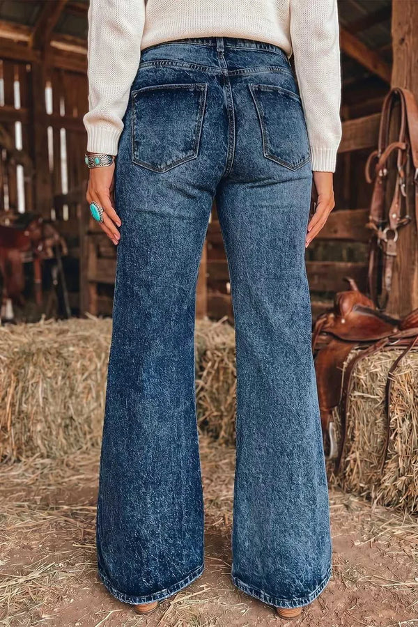 Acid Wash Pocket Detail Flare Jeans 101003134519193 74 Affordable Fashion Under $100 Jerry's Apparel 