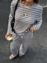 Striped Casual Long Sleeve Top and Wide Leg Pants Set 100100555687652 52 Affordable Fashion Under $100 Jerry's Apparel 