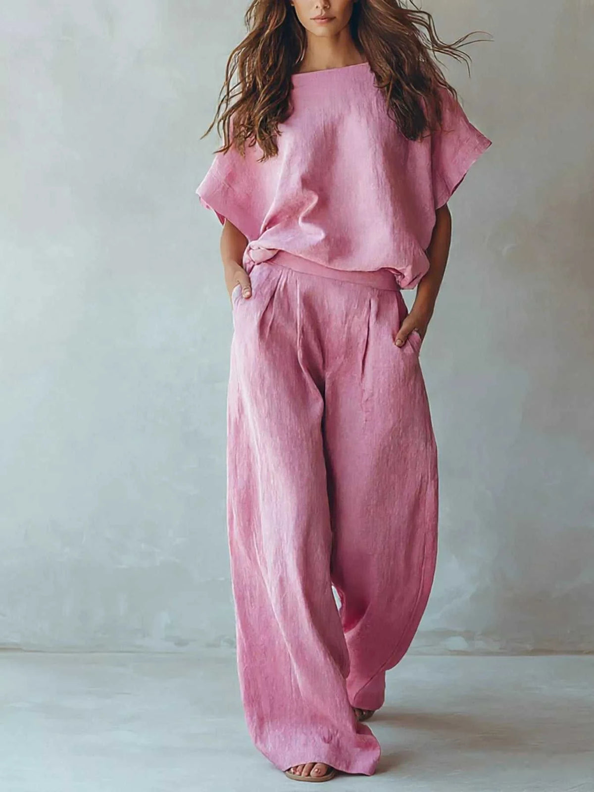 Full Size Solid Color Top and Wide-Leg Pants Set Plus Size 101001963770121 46 Affordable Fashion Under $100 Jerry's Apparel 