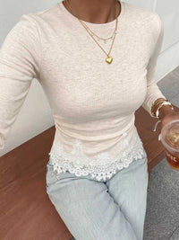 Lace Trim Long Sleeve T-Shirt 100100025623403 34 Affordable Fashion Under $100 Jerry's Apparel 