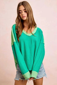 BiBi Textured Jersey Color Block Top With Cut Edge 100100024741269 41 Affordable Fashion Under $100 Jerry's Apparel 