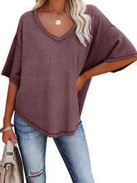 Waffle Knit V-Neck Short Sleeve T-Shirt 100100993990875 26 Affordable Fashion Under $100 Jerry's Apparel 