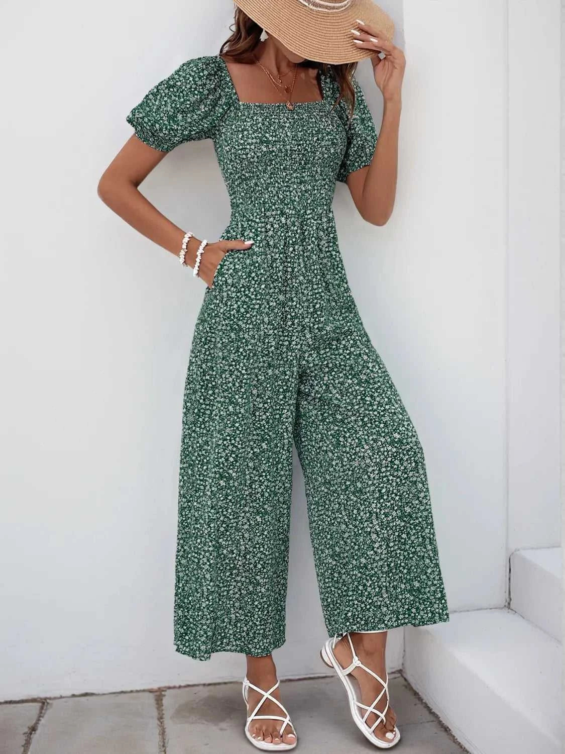 Printed Square Neck Puff Sleeve Jumpsuit 100100619721006 31 Affordable Fashion Under $100 Jerry's Apparel 