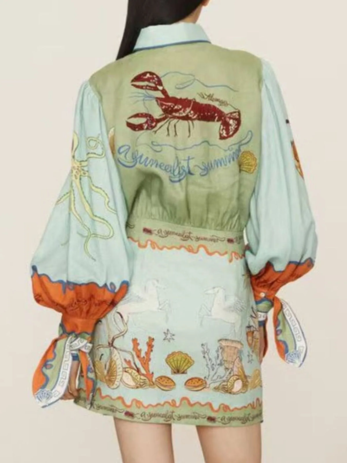 Printed Long Sleeve Shirt Dress