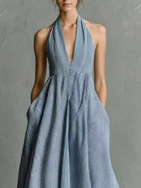 Full Size Striped Halter Neck Maxi Dress with Pockets Plus Size 101001255484037 45 Affordable Fashion Under $100 Jerry's Apparel 