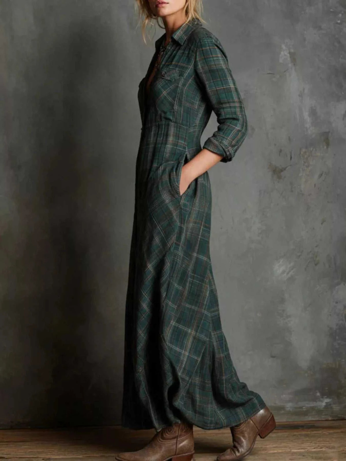 Full Size Plaid Button-Down Maxi Dress Plus Size 100100974392758 44 Affordable Fashion Under $100 Jerry's Apparel 