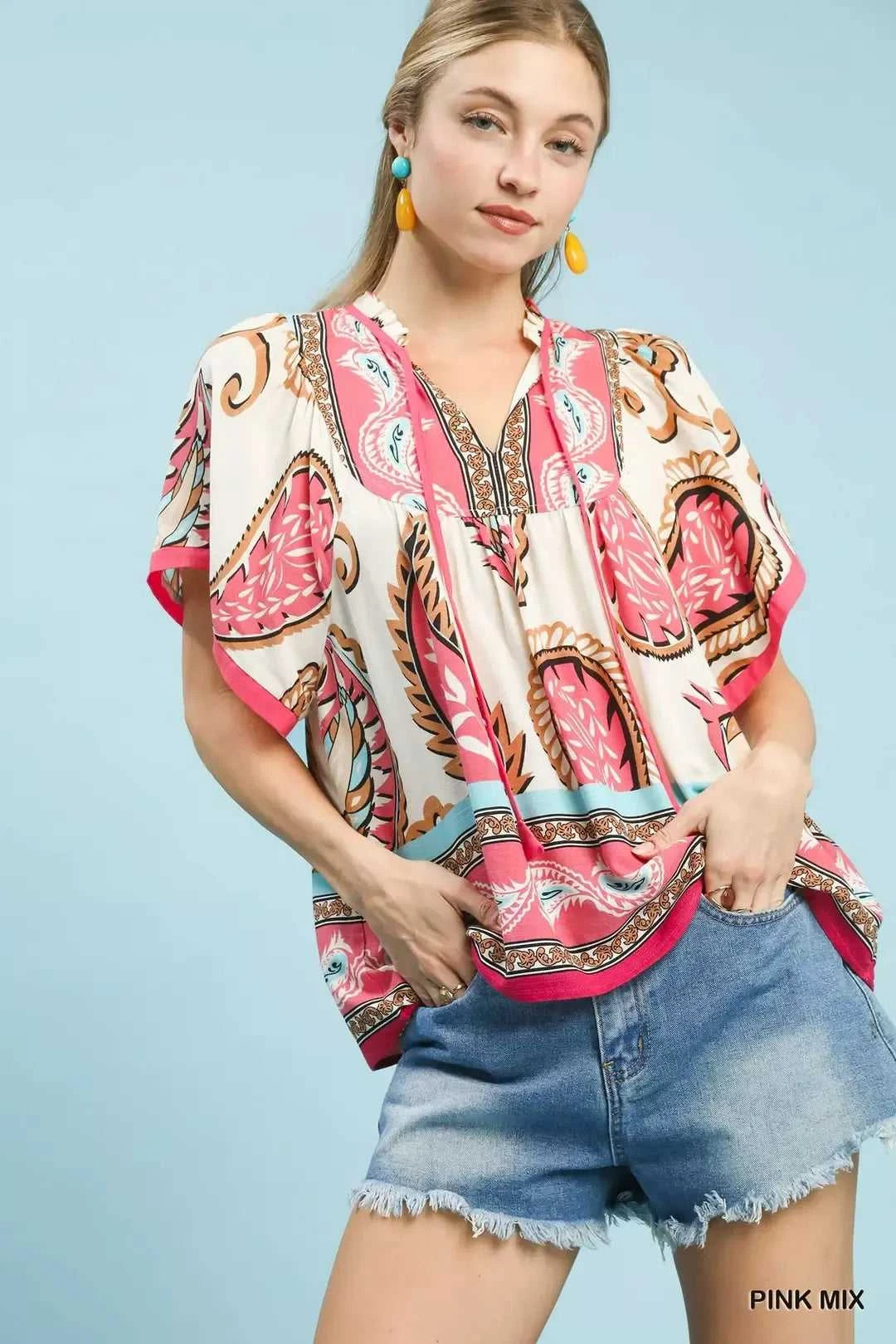Umgee Mix Paisley Border Print Tassel Top 100100678121566 45 Affordable Fashion Under $100 Jerry's Apparel 