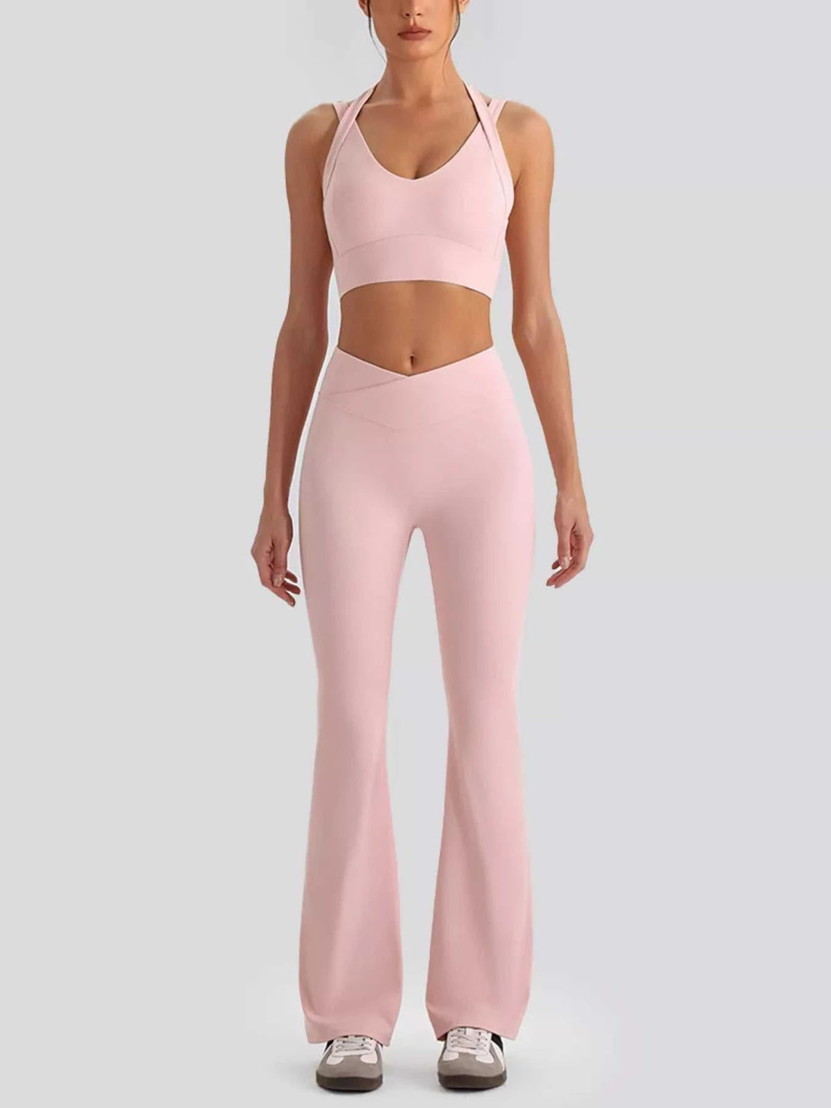 Seamless Criss-Cross V-Neck Tank and Leggings Active Set 101006885753799 113 Comfortable Weekend Sets Jerry's Apparel 