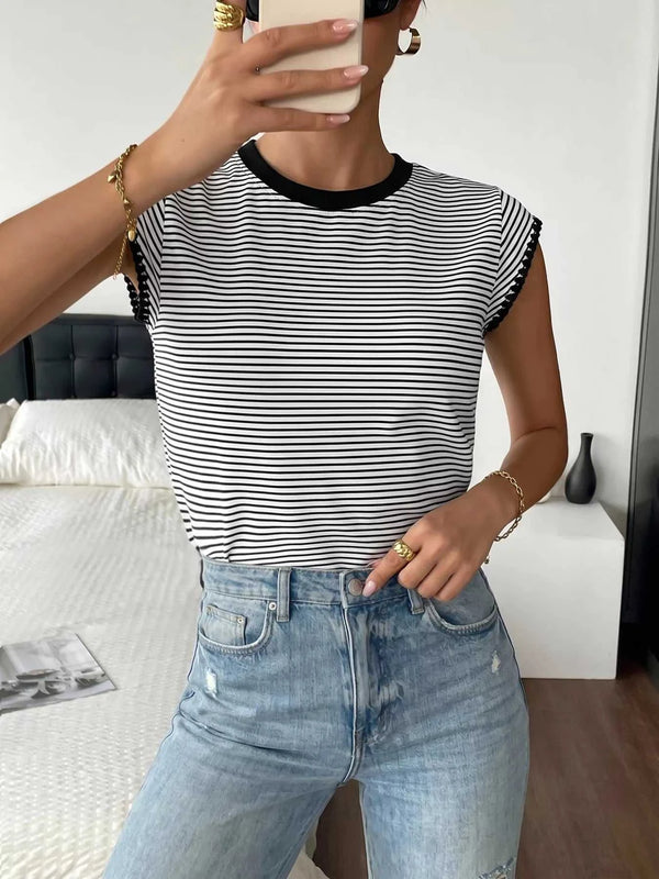 Classic Striped Crew Neck T-Shirt 100100609256431 26 Women's T-shirts Affordable Fashion Under $100 Jerry's Apparel 