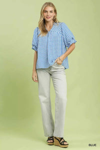 Umgee Gingham Check Blouse with Ruffle Sleeves 100100880841816 47 Affordable Fashion Under $100 Jerry's Apparel 