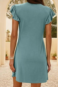 V-Neck Ruffled Cap Sleeve Dress