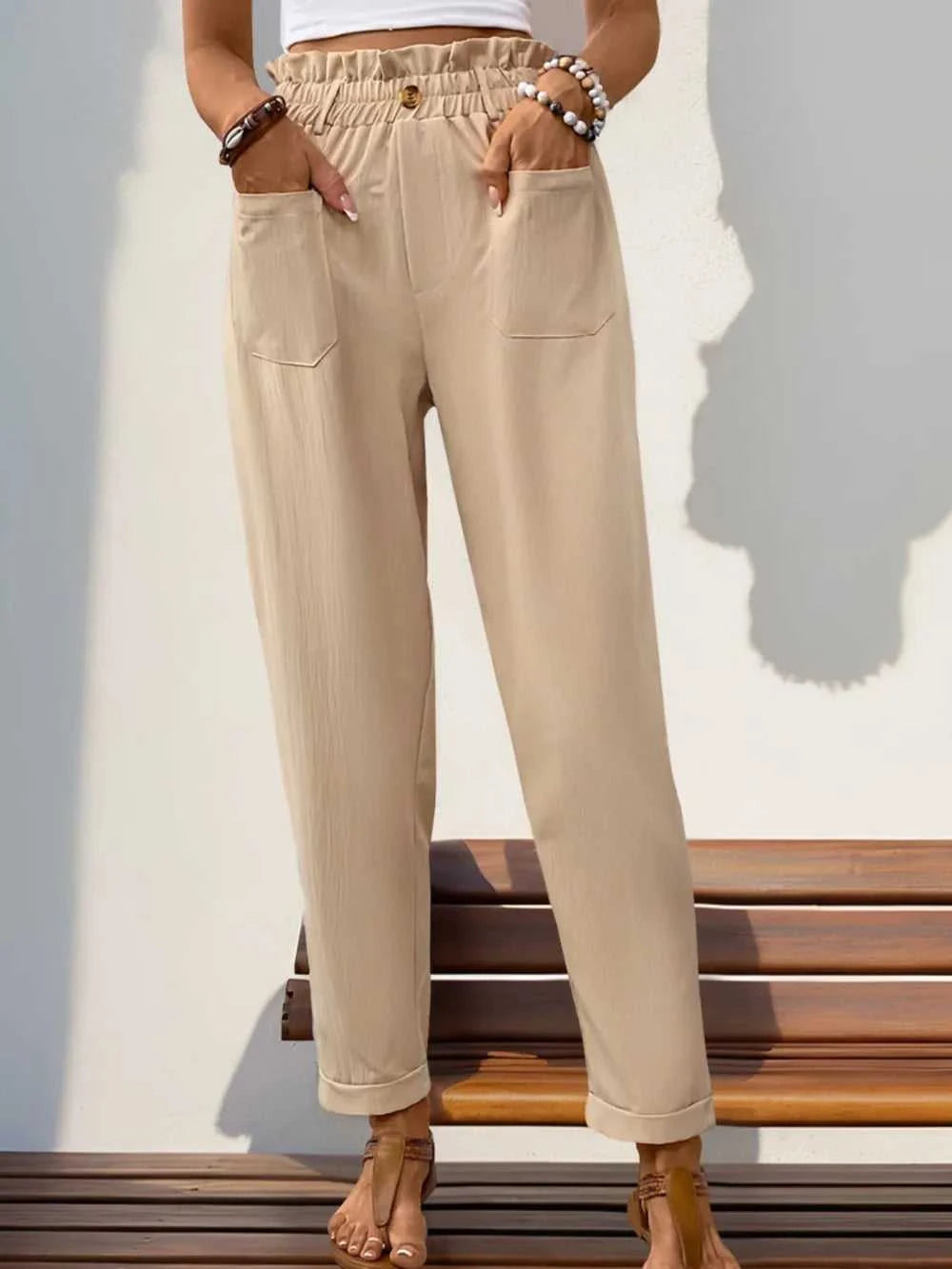 Perfee Frill High Waist Pants with Pockets 100100096091990 29 Affordable Fashion Under $100 Jerry's Apparel 