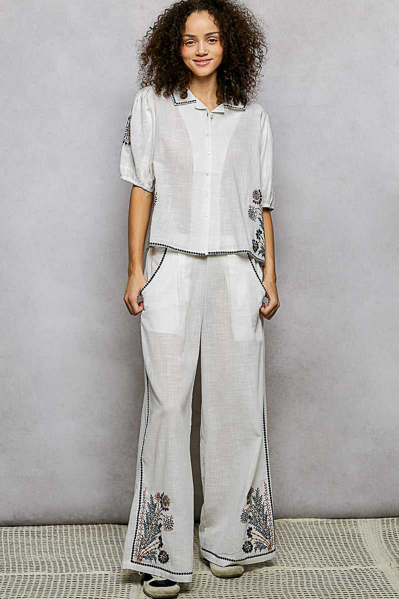 POL Button Down Embroidered Floral Short Sleeve Shirt 100100350981945 50 Affordable Fashion Under $100 Jerry's Apparel 