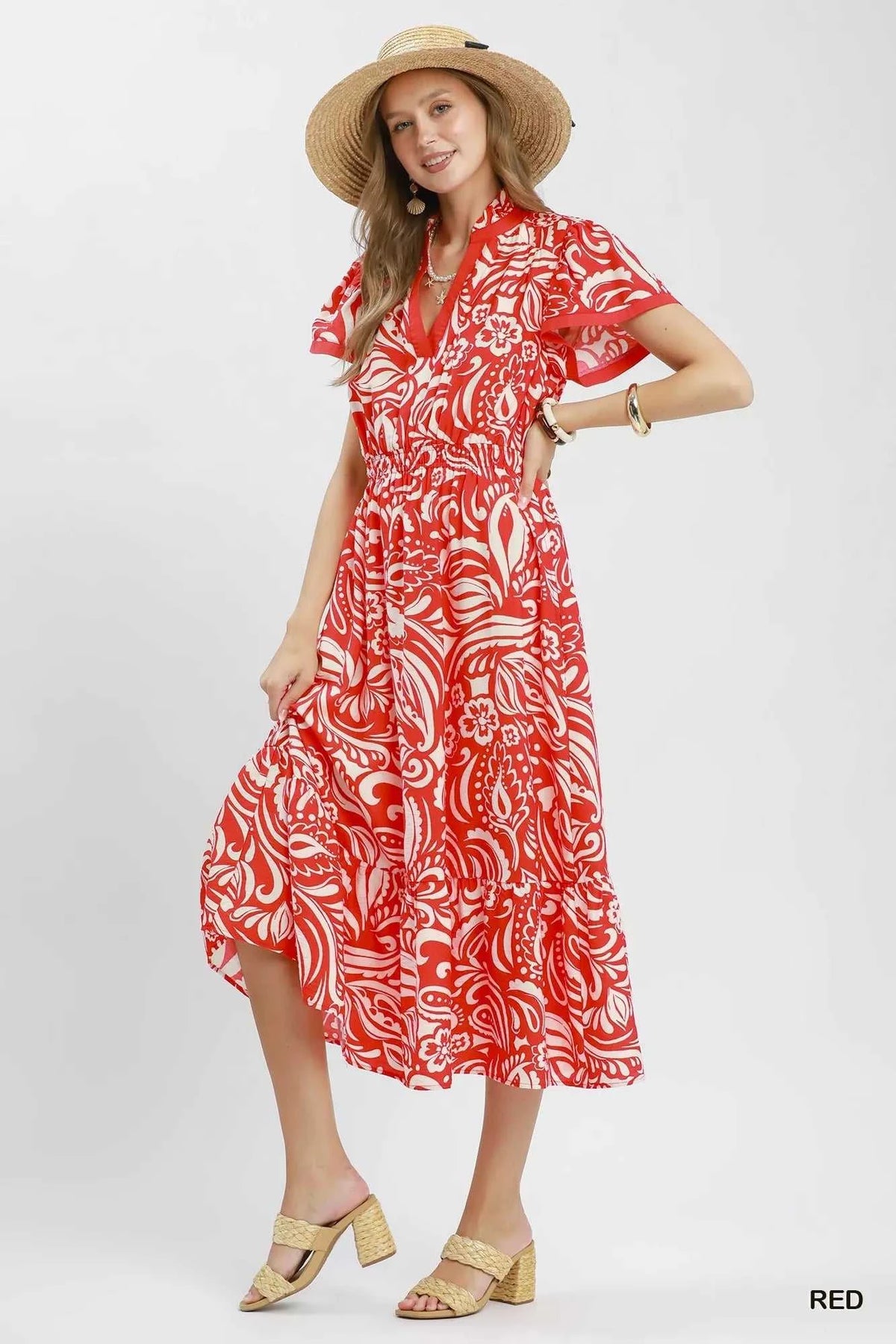 Umgee Paisley Print Midi Dress with Side Pockets 100100431721406 62 Affordable Fashion Under $100 Jerry's Apparel 