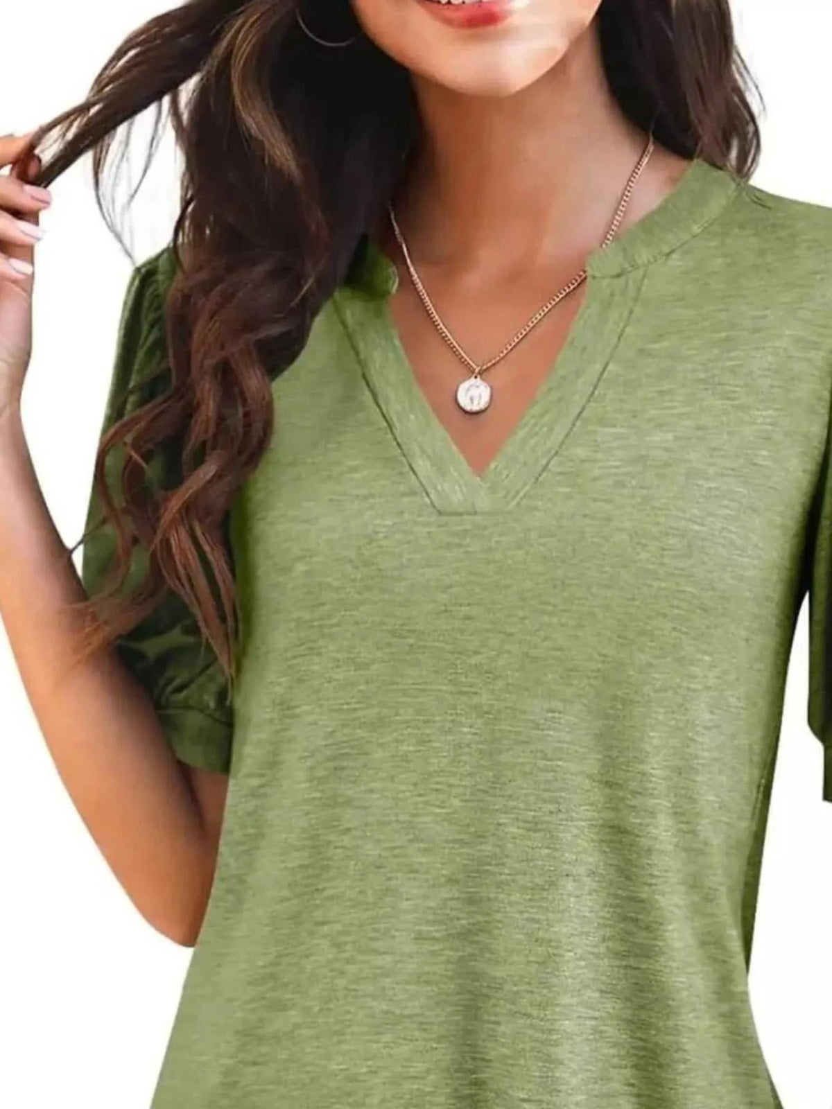 Puff Sleeve Notched Casual T-Shirt 100100978352776 23 Affordable Fashion Under $100 Jerry's Apparel 