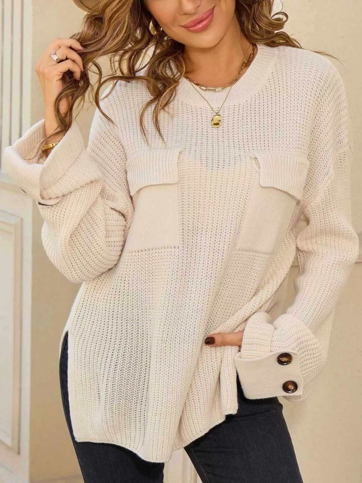 Pocket Detail Round Neck Sweater 100100321906852 48 Affordable Fashion Under $100 Jerry's Apparel 