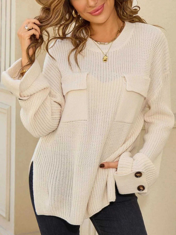 Pocket Detail Round Neck Sweater 100100321906852 48 Affordable Fashion Under $100 Jerry's Apparel 