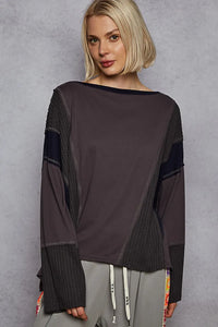 POL Contrast Round Neck Long Sleeve T-Shirt