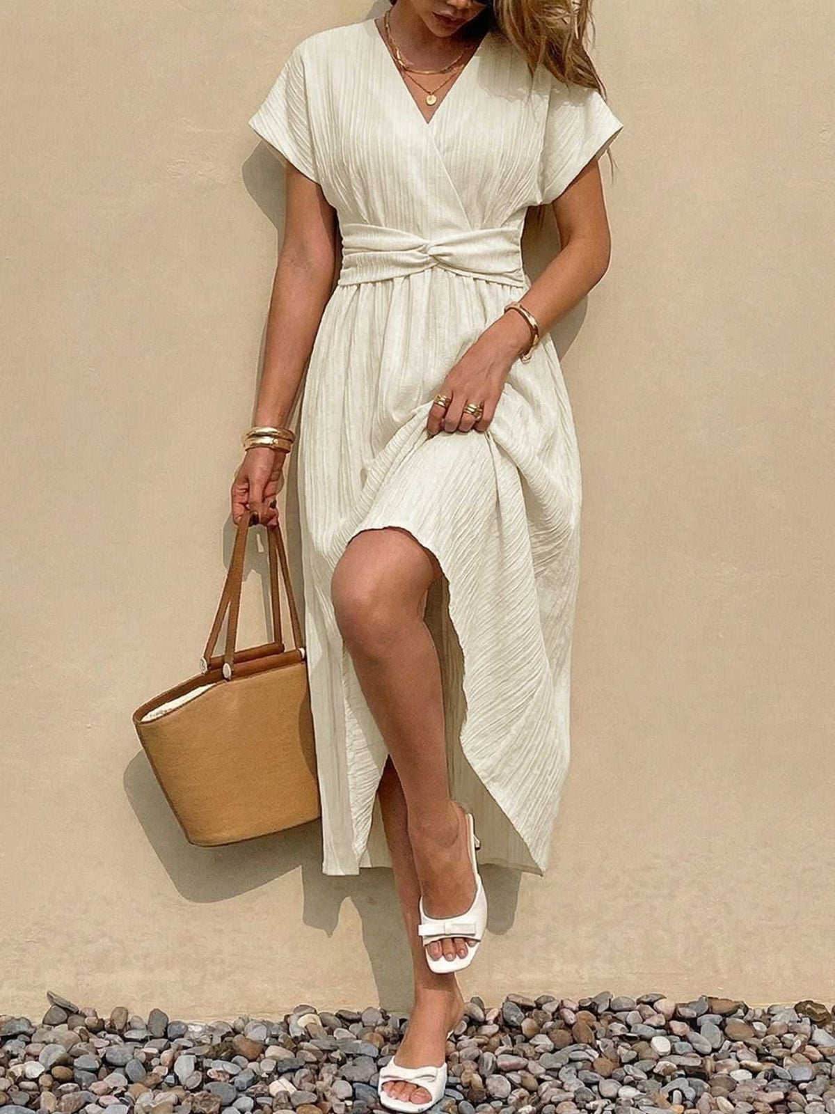 Surplice Short Sleeve Midi Dress 100100465813396 41 Affordable Fashion Under $100 Jerry's Apparel 