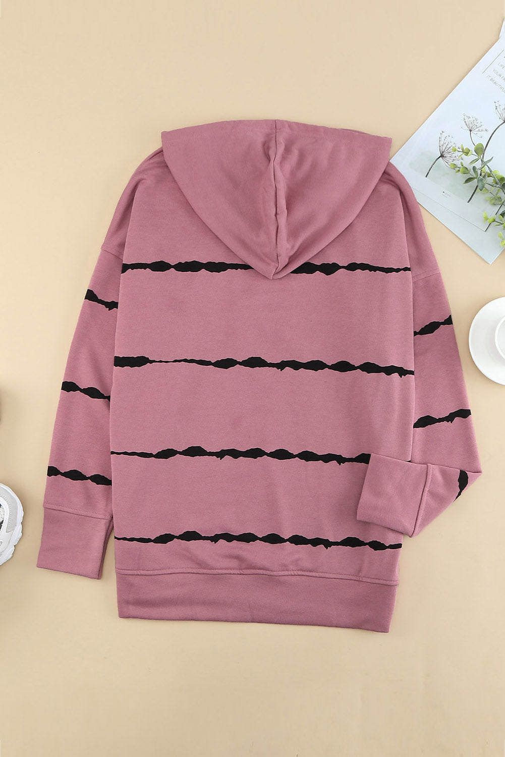 Drawstring Striped Dropped Shoulder Hoodie