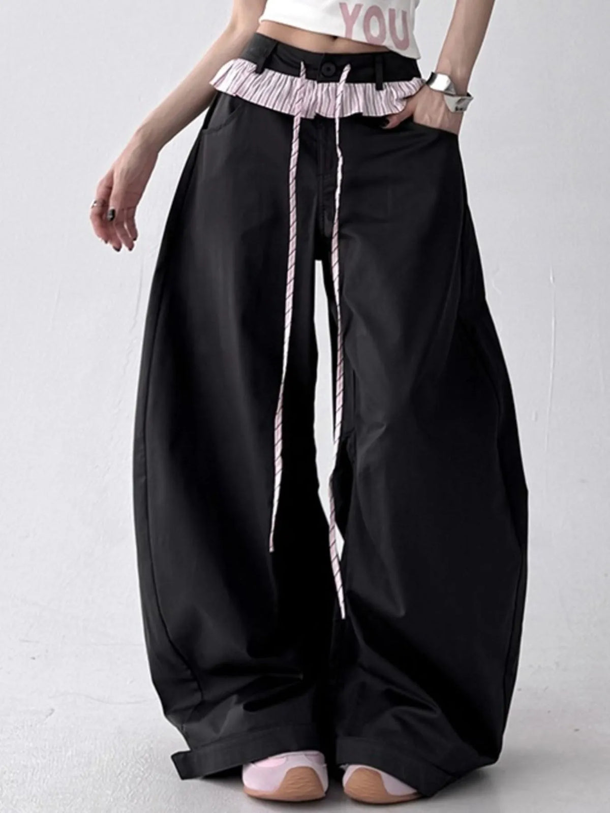 Wide Leg Drawstring Casual Pants