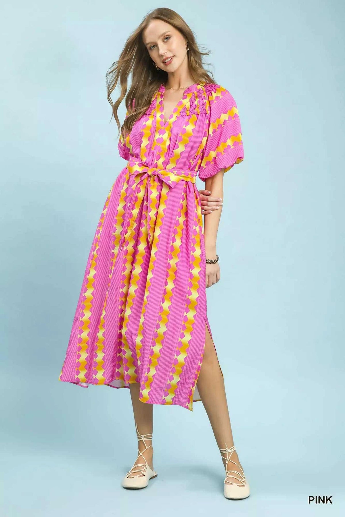 Umgee Geo Stripe Smocked Waist Tie Dress 100100508391124 66 Affordable Fashion Under $100 Jerry's Apparel 
