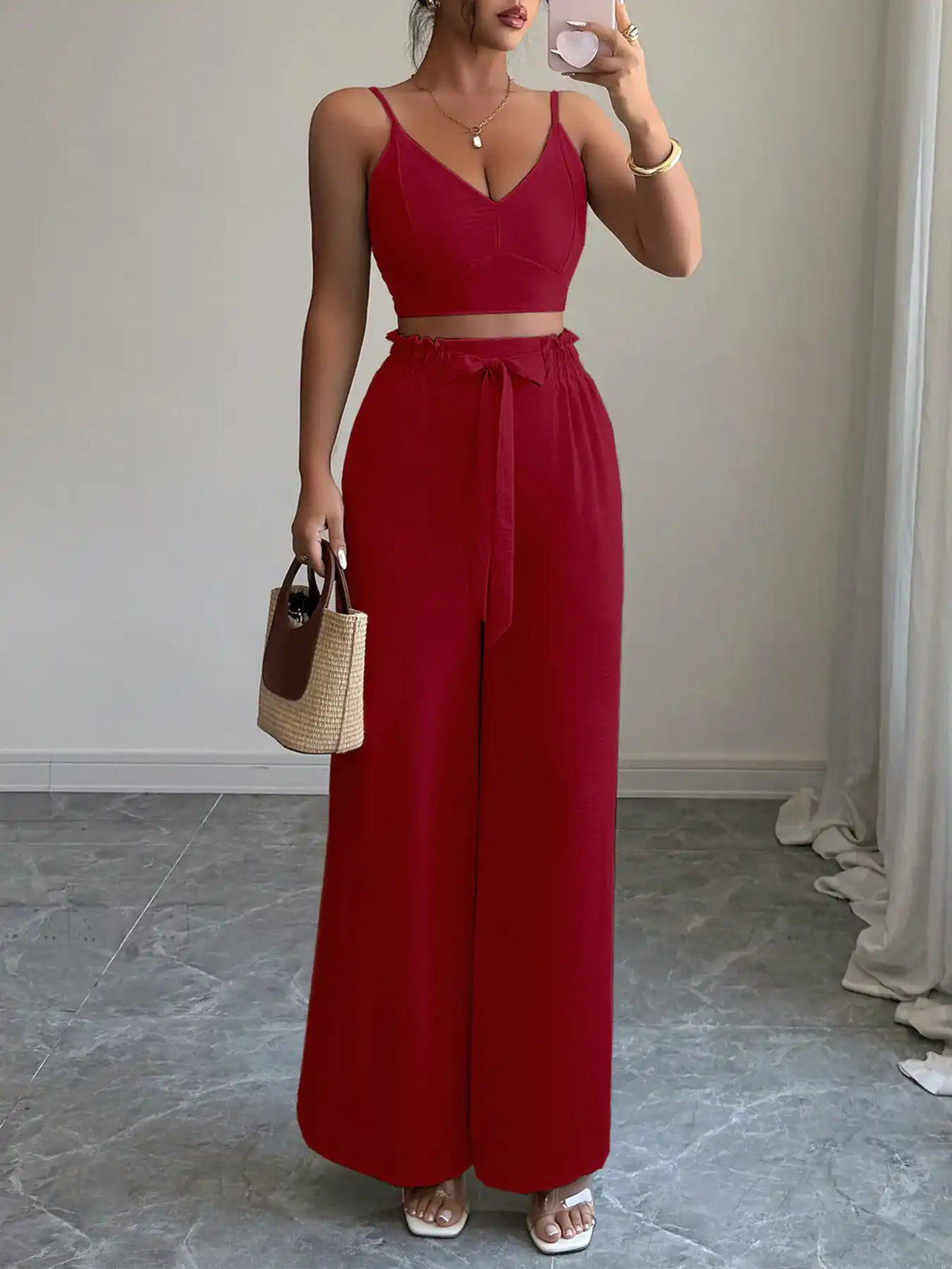 V-Neck Cami and Wide Leg Pants Set 100100127807386 60 Gifts for Her Jerry's Apparel 