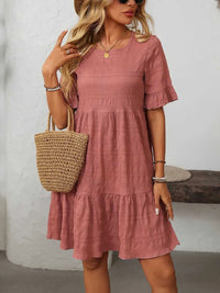 Mandy Ruffled Ruched Round Neck Half Sleeve Dress 100100796041903 25 Affordable Fashion Under $100 Jerry's Apparel 