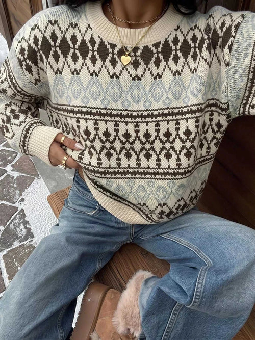 Fair Isle Pattern Crew Neck Sweater 101002038603786 55 Gifts for Her Jerry's Apparel 