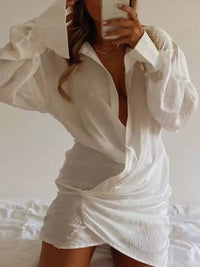 Deep V-Neck Ruched Asymmetrical Mini Dress 101001265190615 44 Affordable Fashion Under $100 Jerry's Apparel 