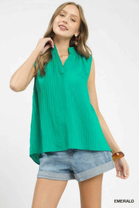 Umgee Sleeveless Textured Notch Neck Top 100100499891087 47 Affordable Fashion Under $100 Jerry's Apparel 