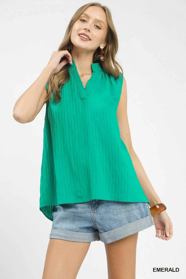 Umgee Sleeveless Textured Notch Neck Top 100100499891087 47 Affordable Fashion Under $100 Jerry's Apparel 
