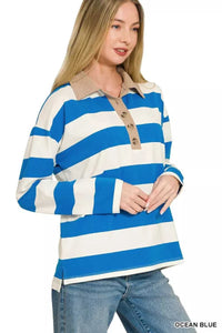 Zenana Striped Contrast Collar Polo Top 100100918481610 33 Affordable Fashion Under $100 Jerry's Apparel 