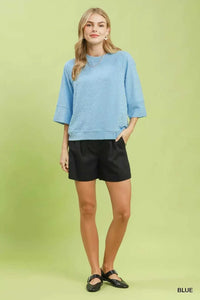 Umgee Round Neck Textured Floral Terry Blouse 100100723151602 47 Affordable Fashion Under $100 Jerry's Apparel 