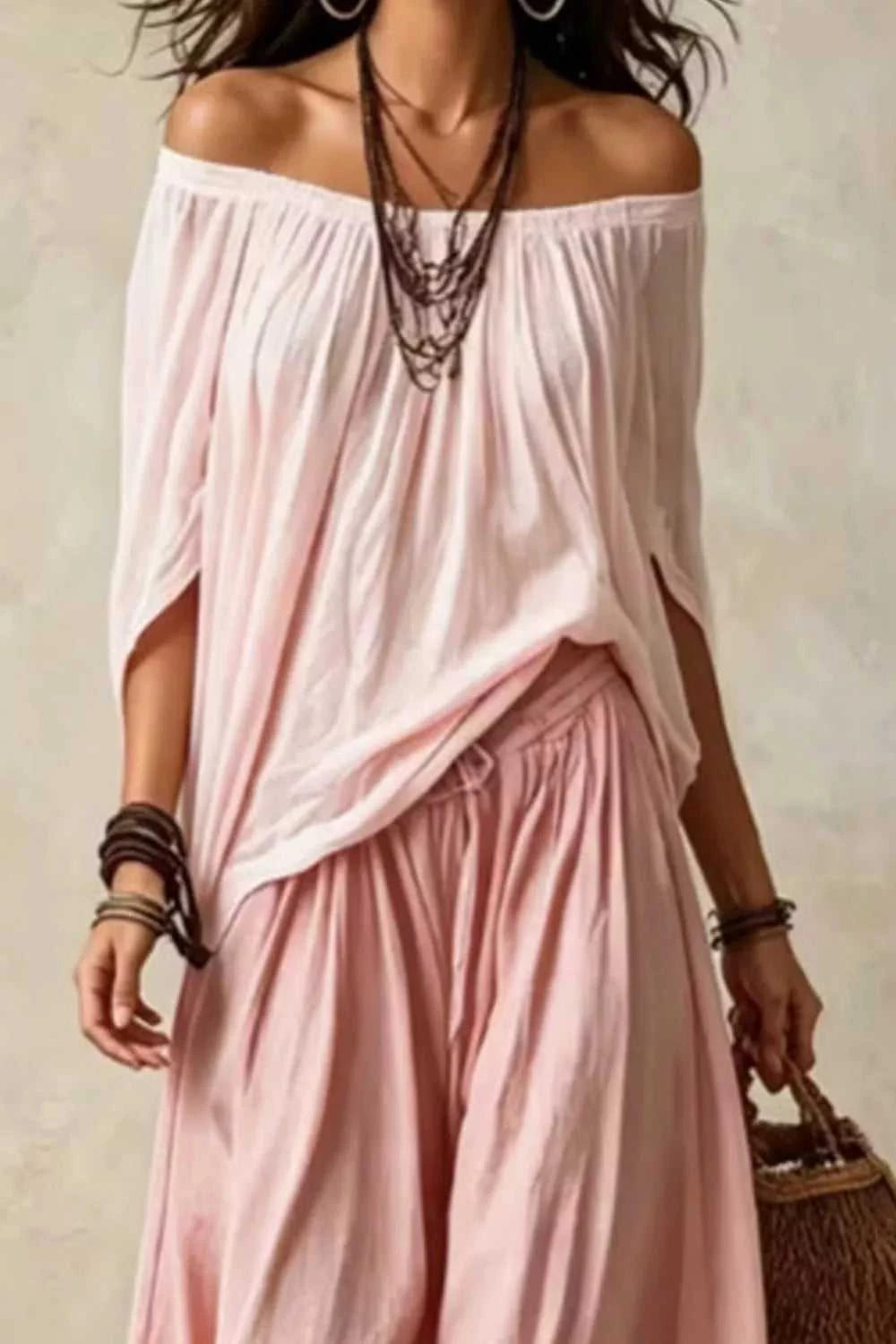Full Size Off-Shoulder Top and Wide-Leg Pants Set Plus Size 100100599262559 45 Affordable Fashion Under $100 Jerry's Apparel 