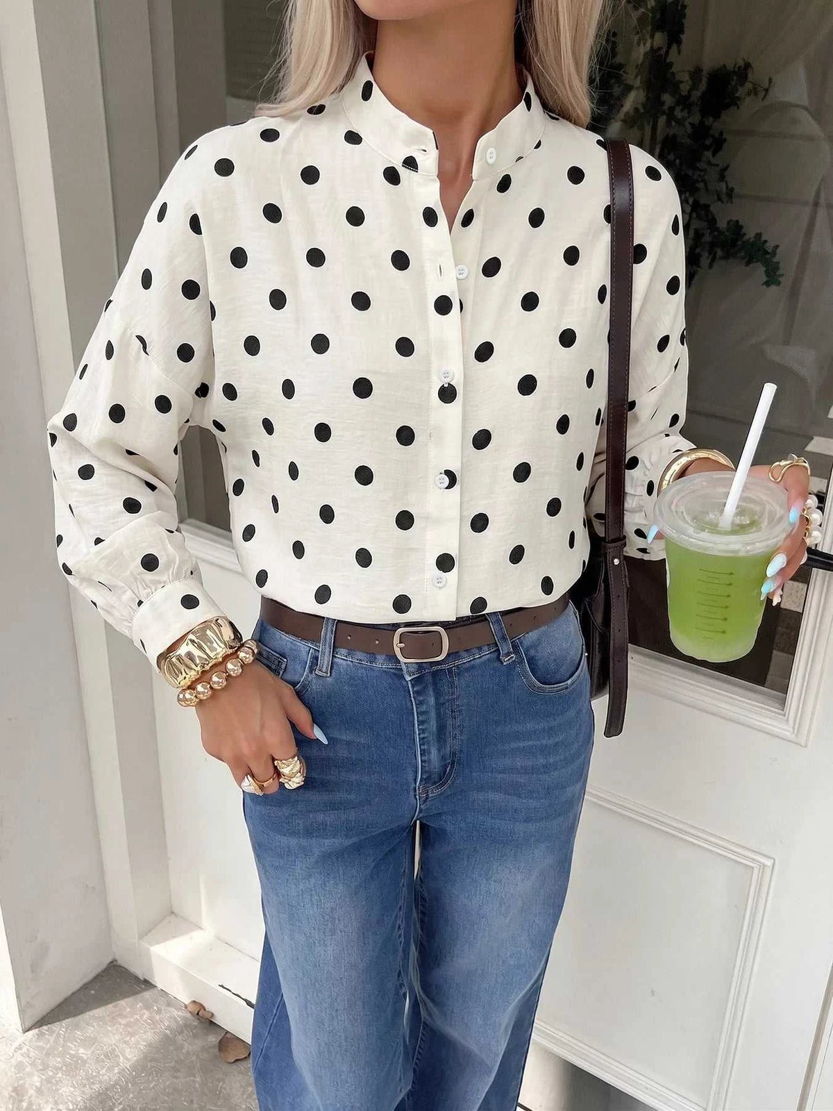Polka Dot Button-Up Shirt 100100761650162 39 Affordable Fashion Under $100 Jerry's Apparel 