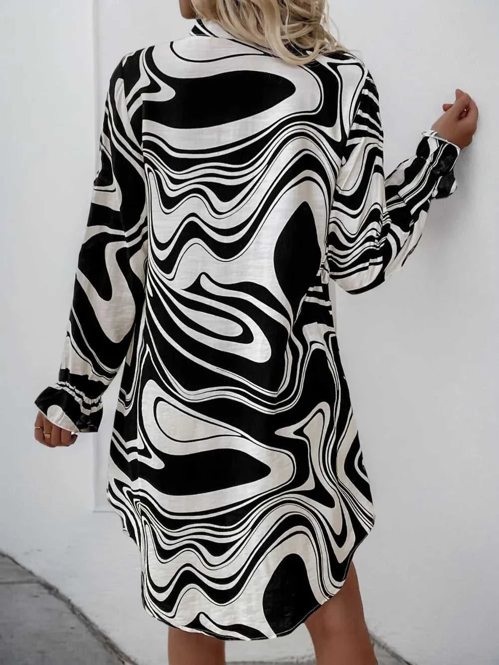 Perfee Ruffled Printed V-Neck Long Sleeve Dress 100100605481696 36 Gifts for Her Jerry's Apparel 