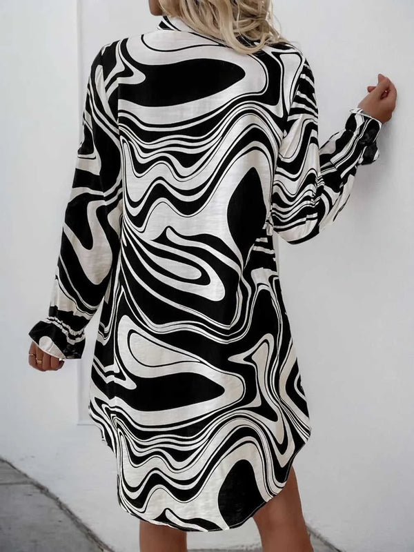 Perfee Ruffled Printed V-Neck Long Sleeve Dress 100100605481696 36 Gifts for Her Jerry's Apparel 