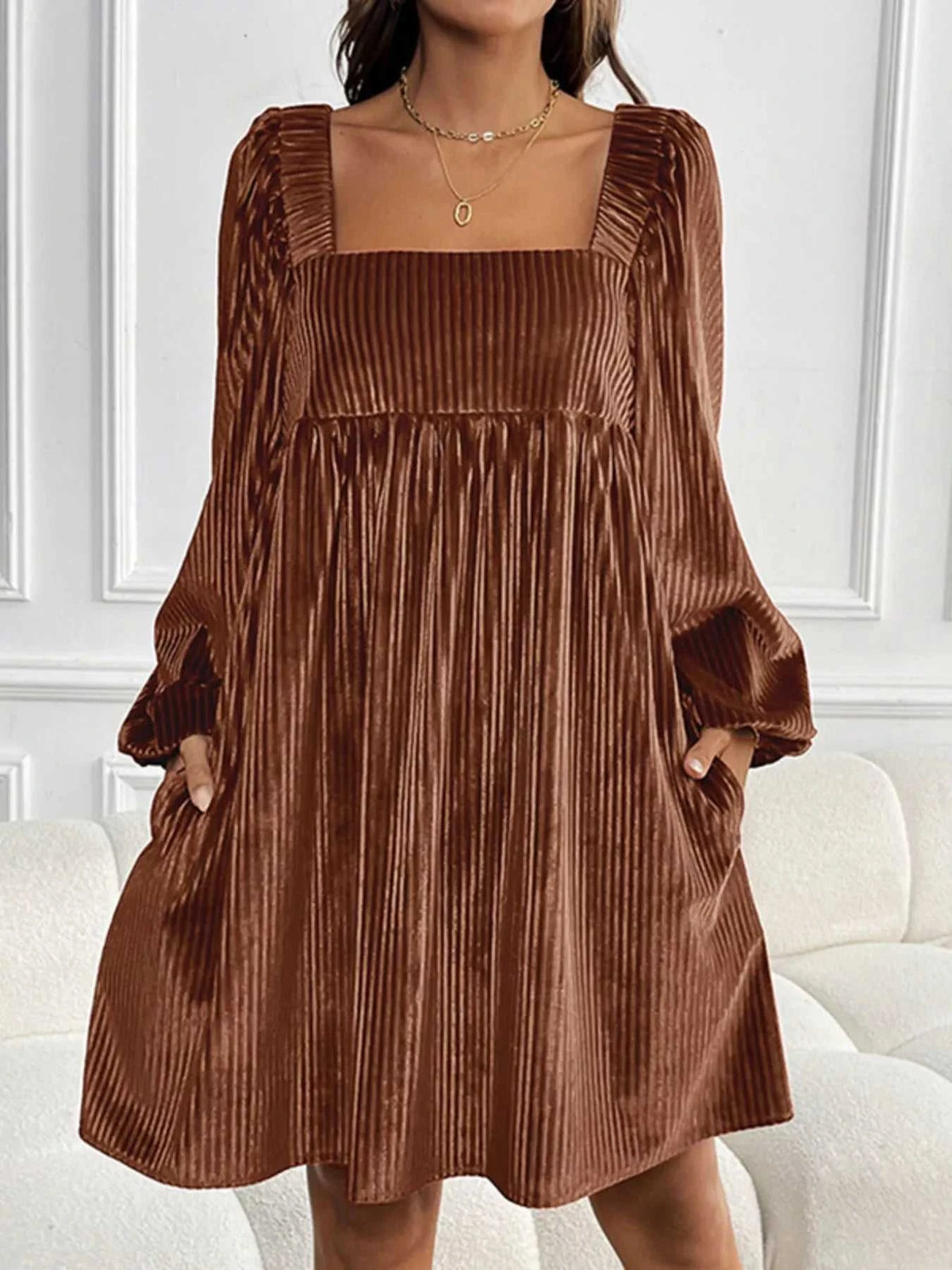 Velvet Square Neck Long Sleeve Dress 100100004568053 56 Affordable Fashion Under $100 Jerry's Apparel 