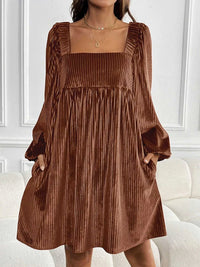 Velvet Square Neck Long Sleeve Dress 100100004568053 56 Affordable Fashion Under $100 Jerry's Apparel 