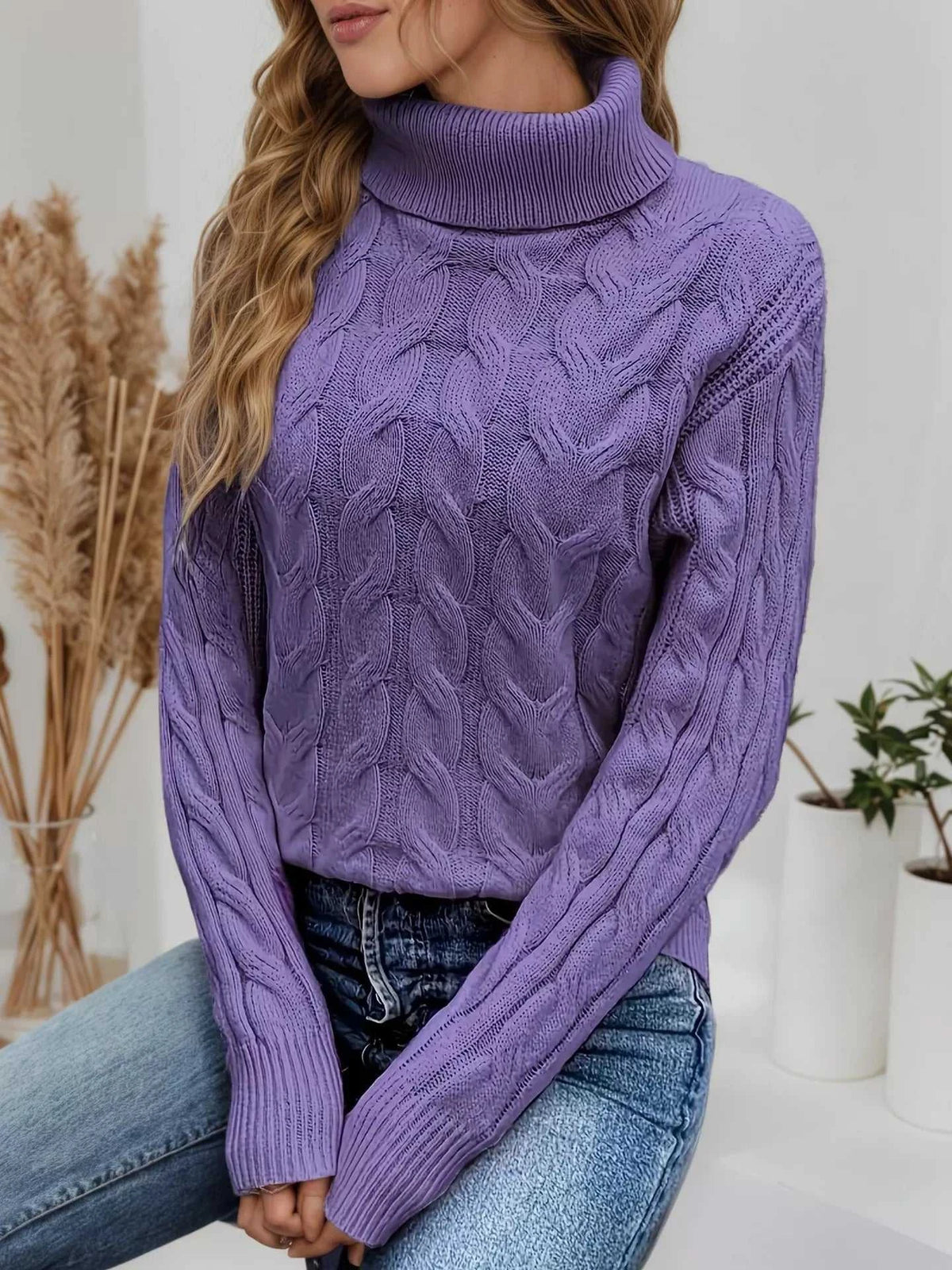 Cable Knit Turtleneck Long Sleeve Sweater 100100174532282 38 Affordable Fashion Under $100 Jerry's Apparel 